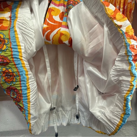 Lindi White and Multi Color Pattern Crinkle Drawstring Waist Jacket Medium - Picture 6 of 11